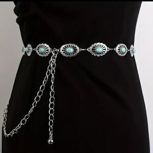 Vintage Style Silver Small Concho Chain Belt